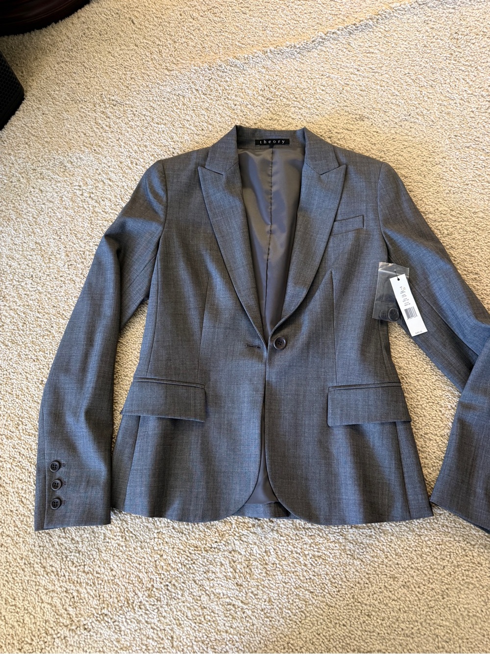 Theory Gabe B Tailor Gray Wool Blend One Button Blazer Size 2 NWT $365